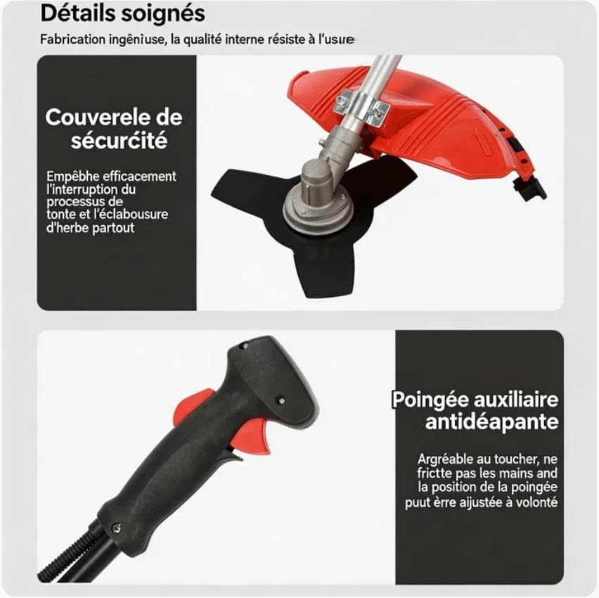 Débroussailleuse à essence 52 cc 2 temps, tige droite avec système anti-vibration, sangle de transport + accessoires pour coupe de jardin et entretien du paysage (2 en 1) – Image 8