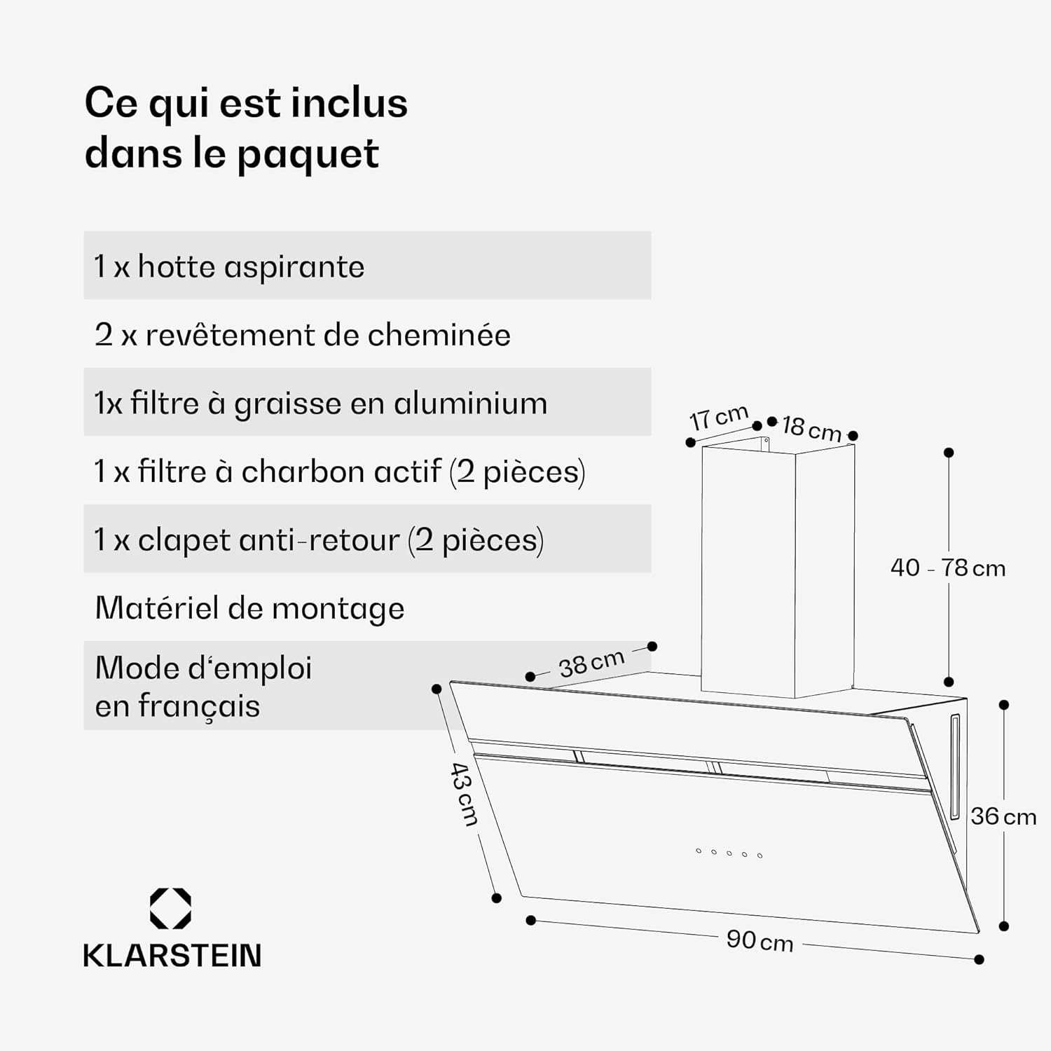 Klarstein Alina 90 Hotte Aspirante - Hotte Décorative 90 cm, Débit d'Air 600 m3/h, Énergie Classe A, Panneau Tactile, LED Multicolore, Silencieuse 63 dB, Recyclage, Noir – Image 7