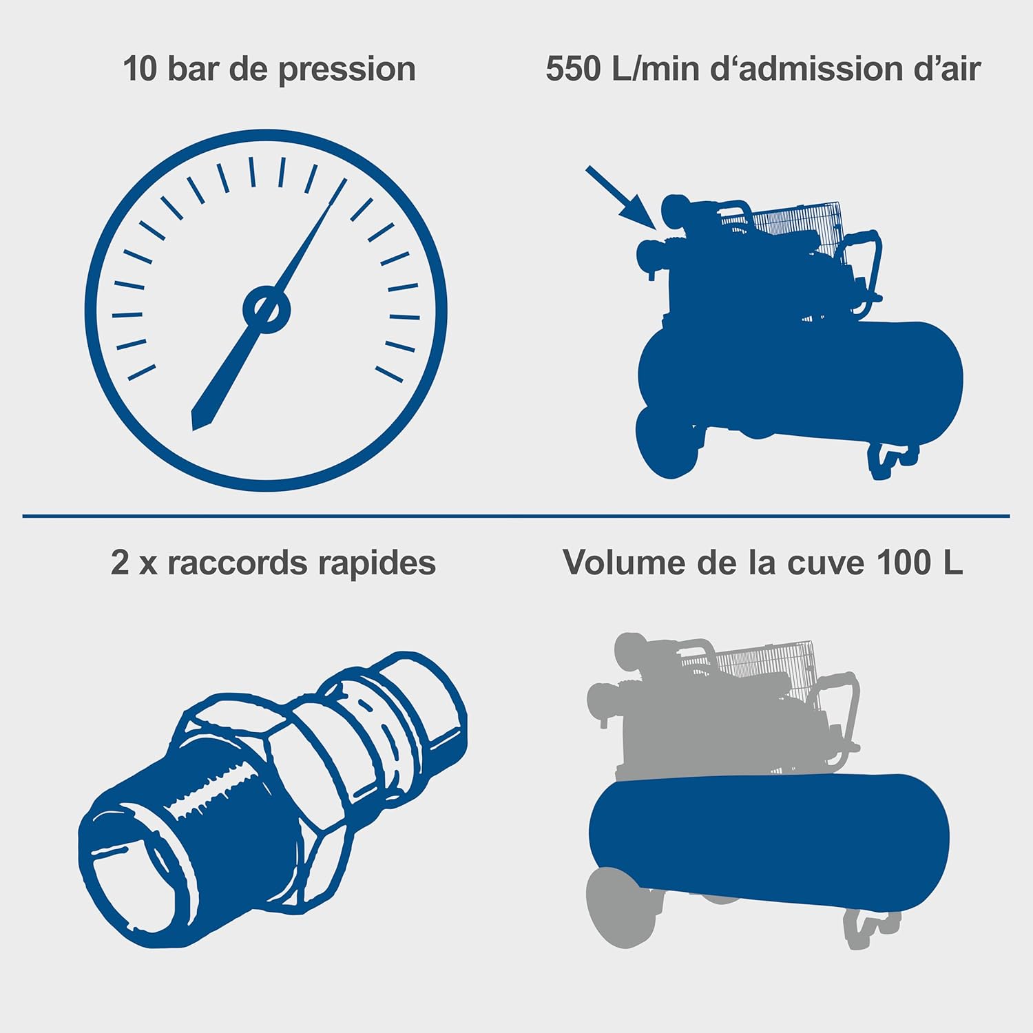 Scheppach Compresseur à air HC550TC – 400 V – 3000 W / 3 PS – Tri-cylindres – Cuve 100 L – 10 bar – Entraînement par courroie – Puissance d'aspiration 550 L/min – Transport facile – Image 5