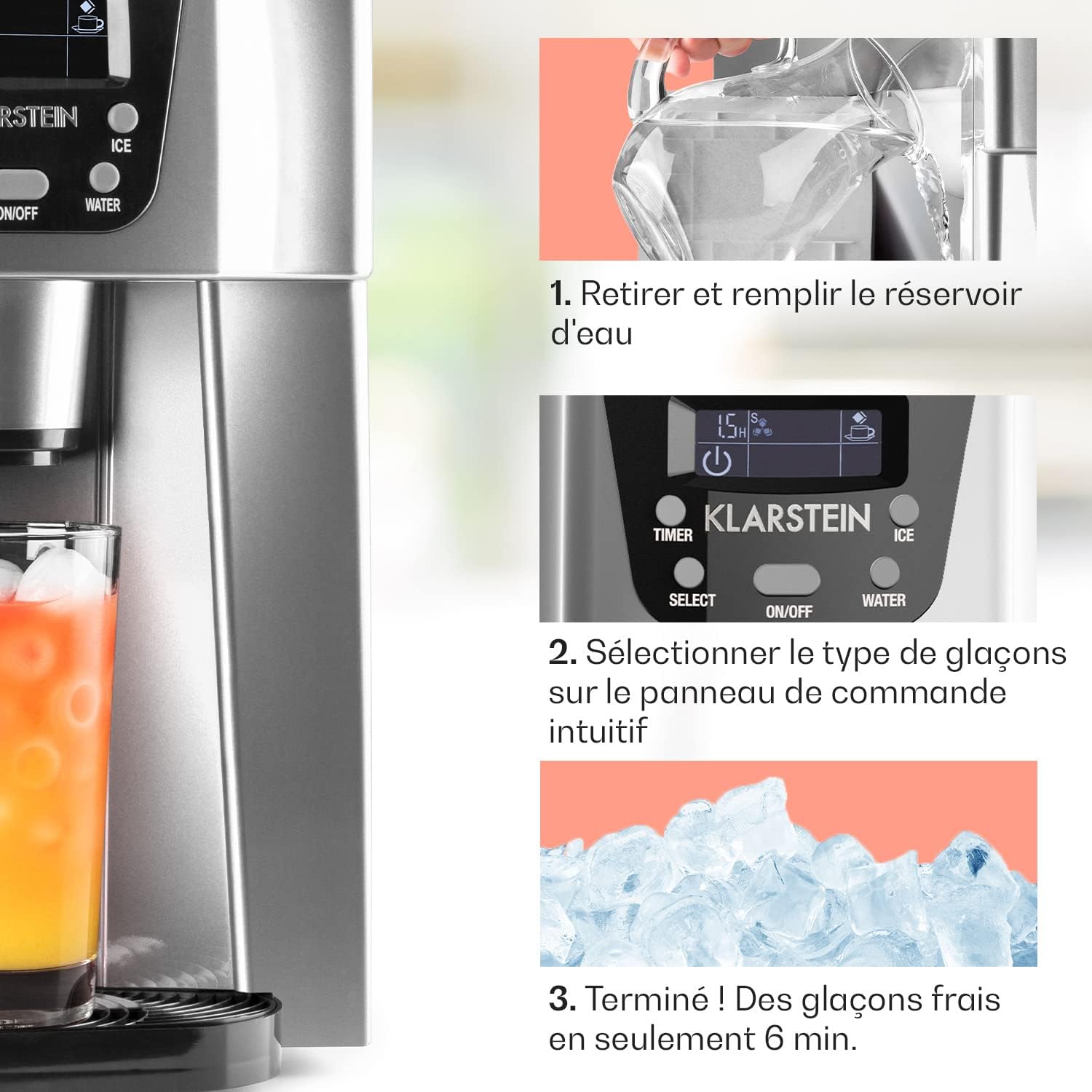 Klarstein Machine a Glacons pour la Maison, Capacité de 2L, Fabrique Rapidement Jusqu'à 12kg de Glacons, Alarmes de Sécurité, Machine à Glaçons de Comptoir, Ice Maker, Distributeur Eau Froide – Image 6