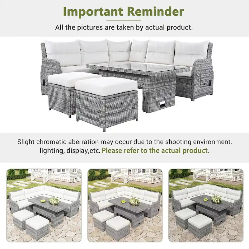 Outdoor Rattan Sectional Sofa Set with Adjustable Table & Recliners – Image 27