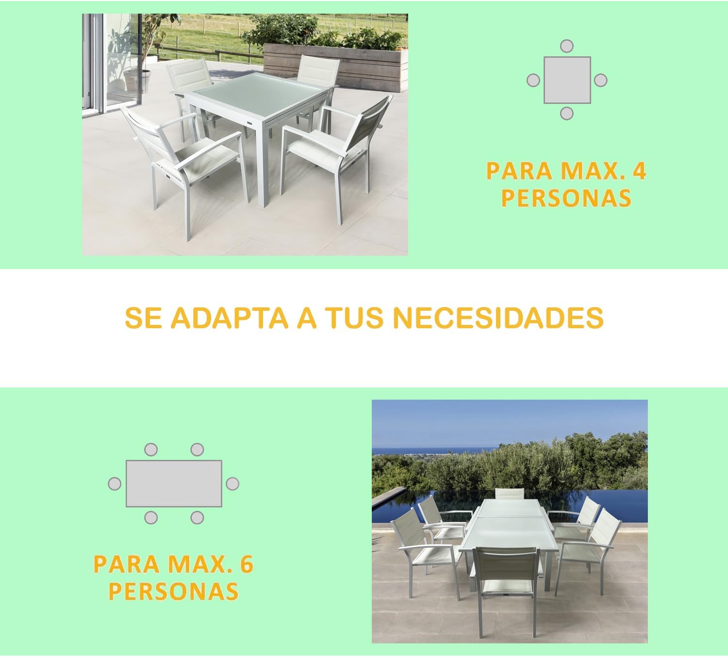 MOMMA HOME Table extensible de jardin en aluminium et verre trempé - Table carrée extensible d'extérieur - Dimensions 90/150 x 90 x 74 cm (blanc) – Image 4