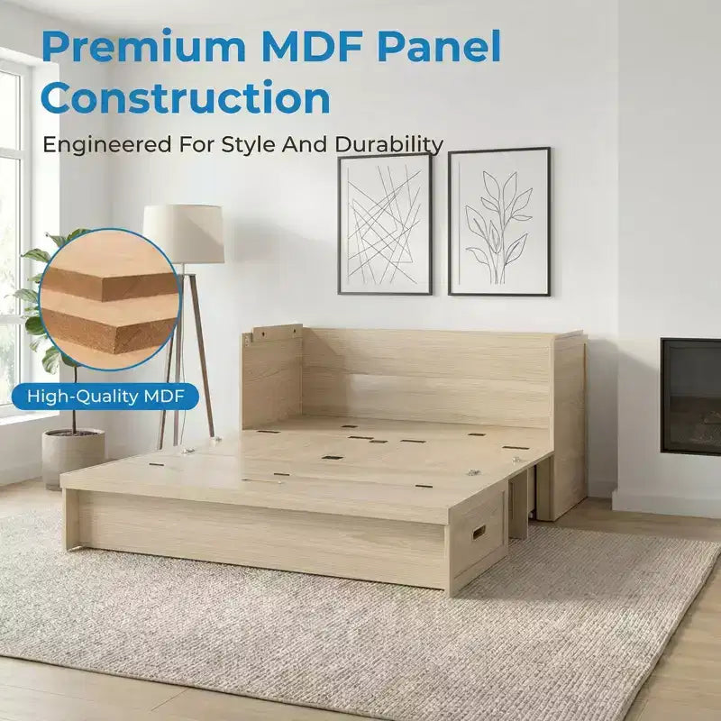 Mjkone Queen Size Convertible Murphy Cabinet Bed with Mattress, USB Charging, Storage Drawers – Image 16