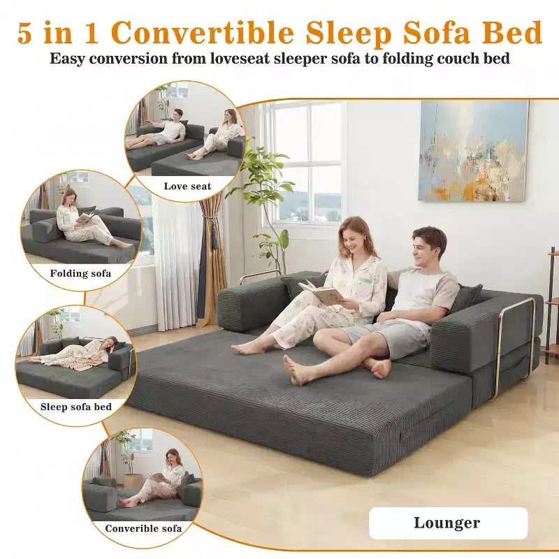 Dyonery 78Folding Sofa Bed Convertable Corduroy Couch King Size Floor Sleeper 4-in-1 DIY Combination Modular Sofa Fold Out Comfy sofa. – Image 16