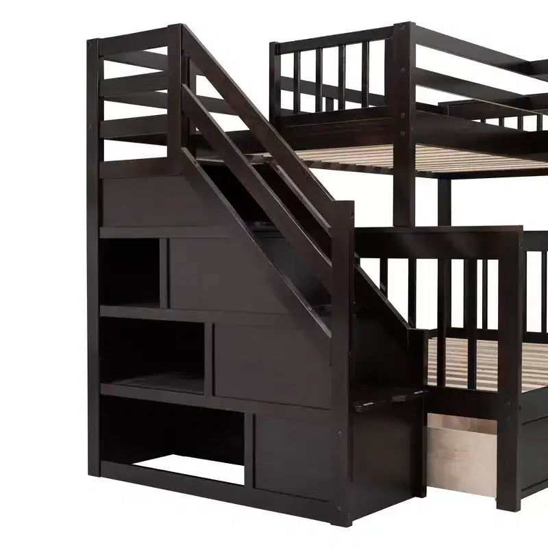 Whisen Modern Design Twin over Full L-Shaped Bunk Bed With 3 Drawers, Portable Desk and Wardrobe – Image 24