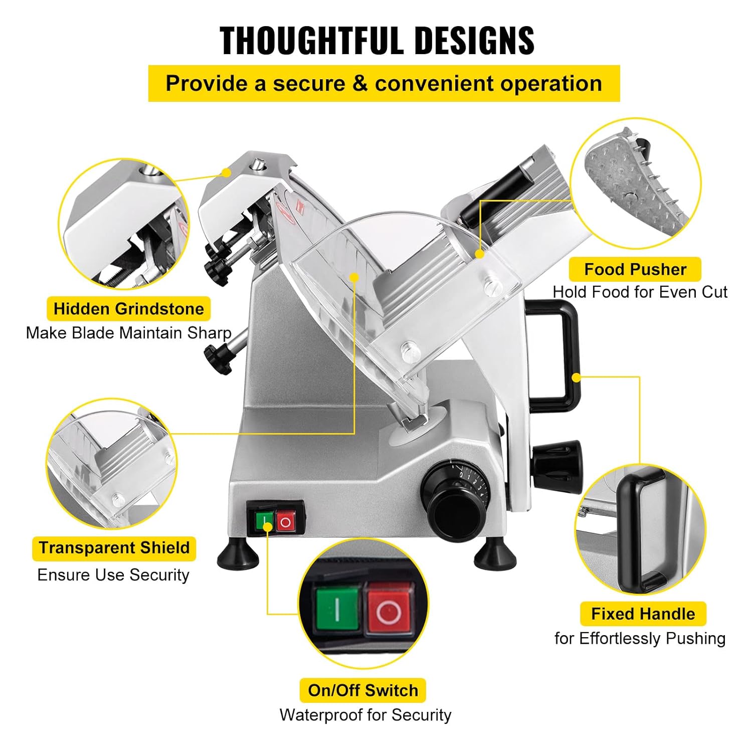 VEVOR Trancheuse Électrique Commerciale 200 W Trancheuse à Jambon Lame 203 mm 350-400 tr/min Trancheuse Charcuterie en Acier Inoxydable et Alu pour Couper en Tranches Viande Fromage Légumes Fruits – Image 6
