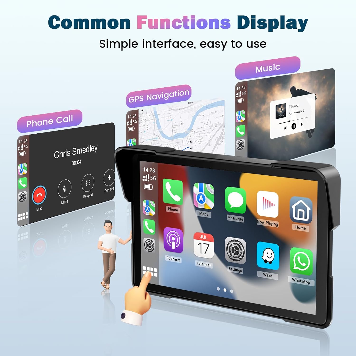 Ecran Carplay Moto avec Carplay & Android Auto, 7 Pouces Portable GPS Moto Etanche, Support Musique Bluetooth, Navigation, Siri/G00gle Assistant, Support Magnétique - Facile Installer et Démonter – Image 5