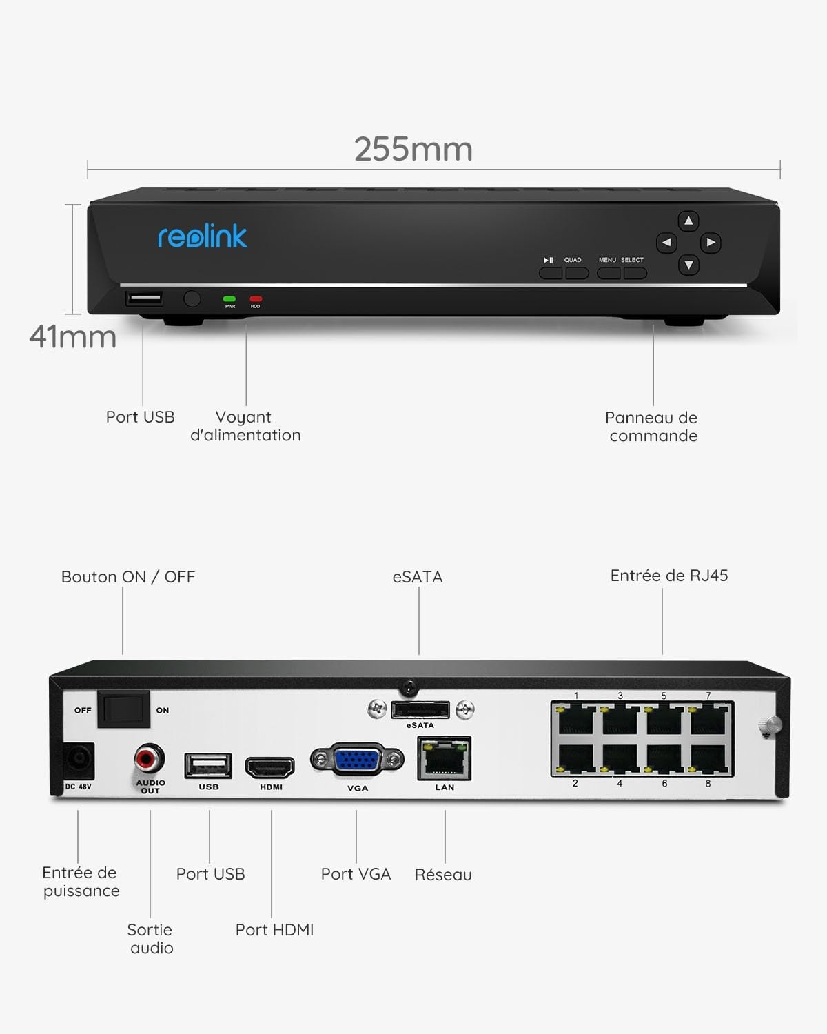 Reolink 4K PoE NVR 8 Canaux Caméra de Sécurité à Domicile Enregistrement de Vidéo avec Disque Dur de 2TO Supportez 16MP/12MP/8MP/5MP/4MP HD IP Caméra RLN8-410 – Image 6