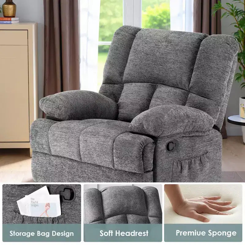 MAYEERTY Limestone Oversized Rocking Recliner Chair For Adults Living Room – Image 8
