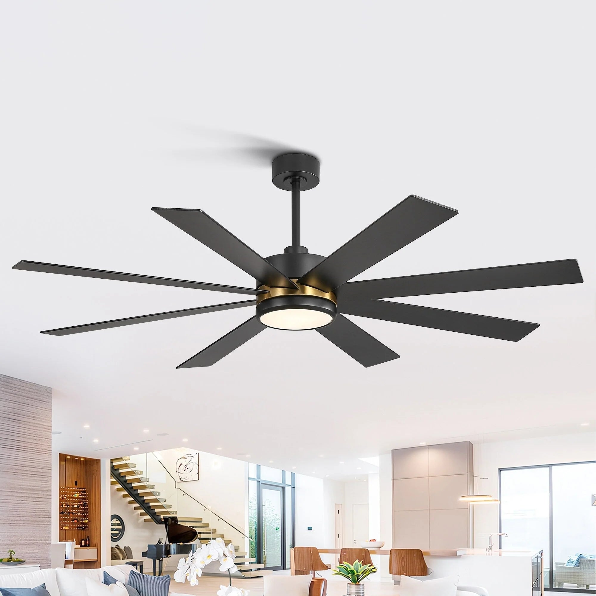65 Inch 8-Blade Black LED Ceiling Fan with Light and Remote – Image 4