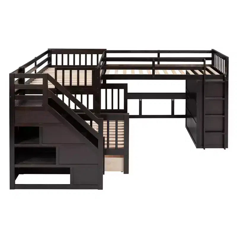 Whisen Modern Design Twin over Full L-Shaped Bunk Bed With 3 Drawers, Portable Desk and Wardrobe – Image 8