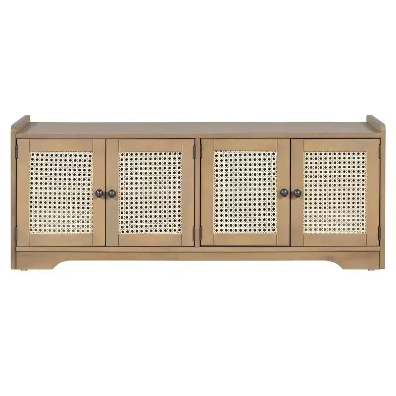 Whisen Rustic Wood Storage Bench, Entryway Shoe Bench with Removable Cushion, Adjustable Shelves – Image 29