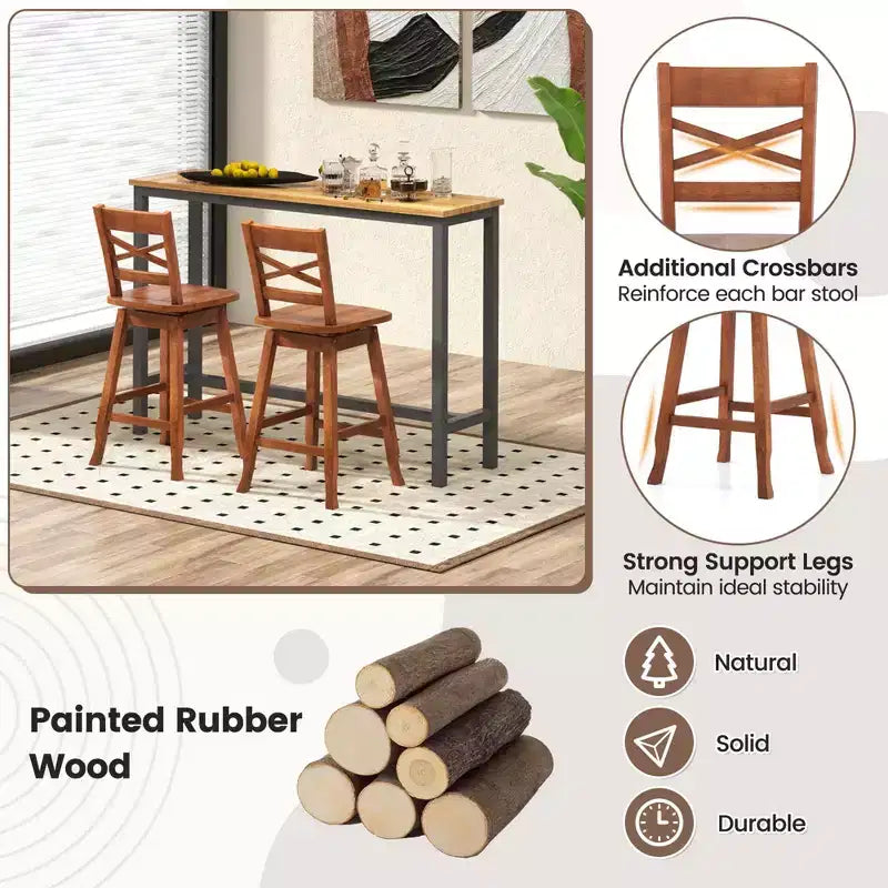 Costway 2 PCS 24/30 Counter/Bar Height Stool Rubber Wood Swivel Bar Stool with Inclined Backrest Walnut – Image 7