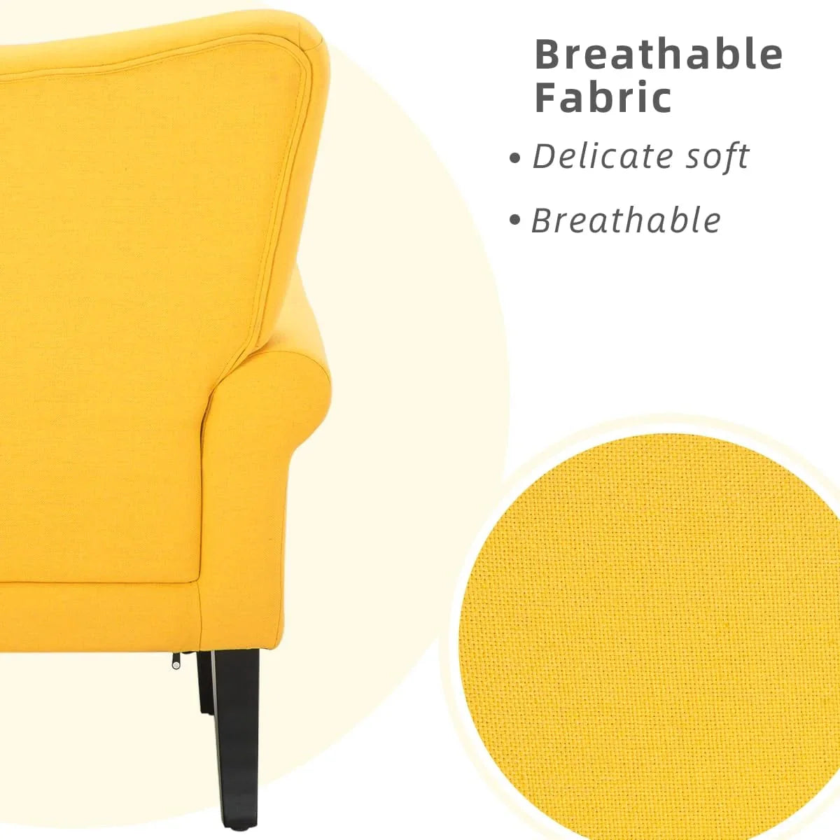 Erommy Modern Accent Chair, High Back Armchair, Upholstered Fabric Button Single Sofa with Wooden Legs for Living Room – Image 10