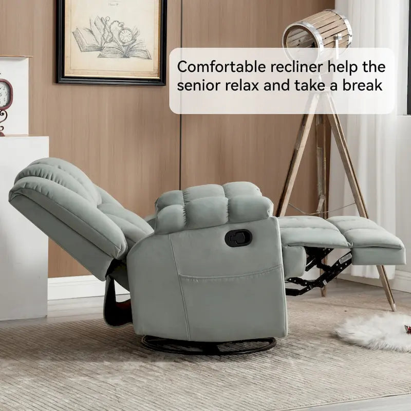 Lazy Boy Swivel Rocker Fabric Recliner Chair, Overstuffed Large Manual Recliner Glider with Pillow Top Arms and Cushion Back – Image 17