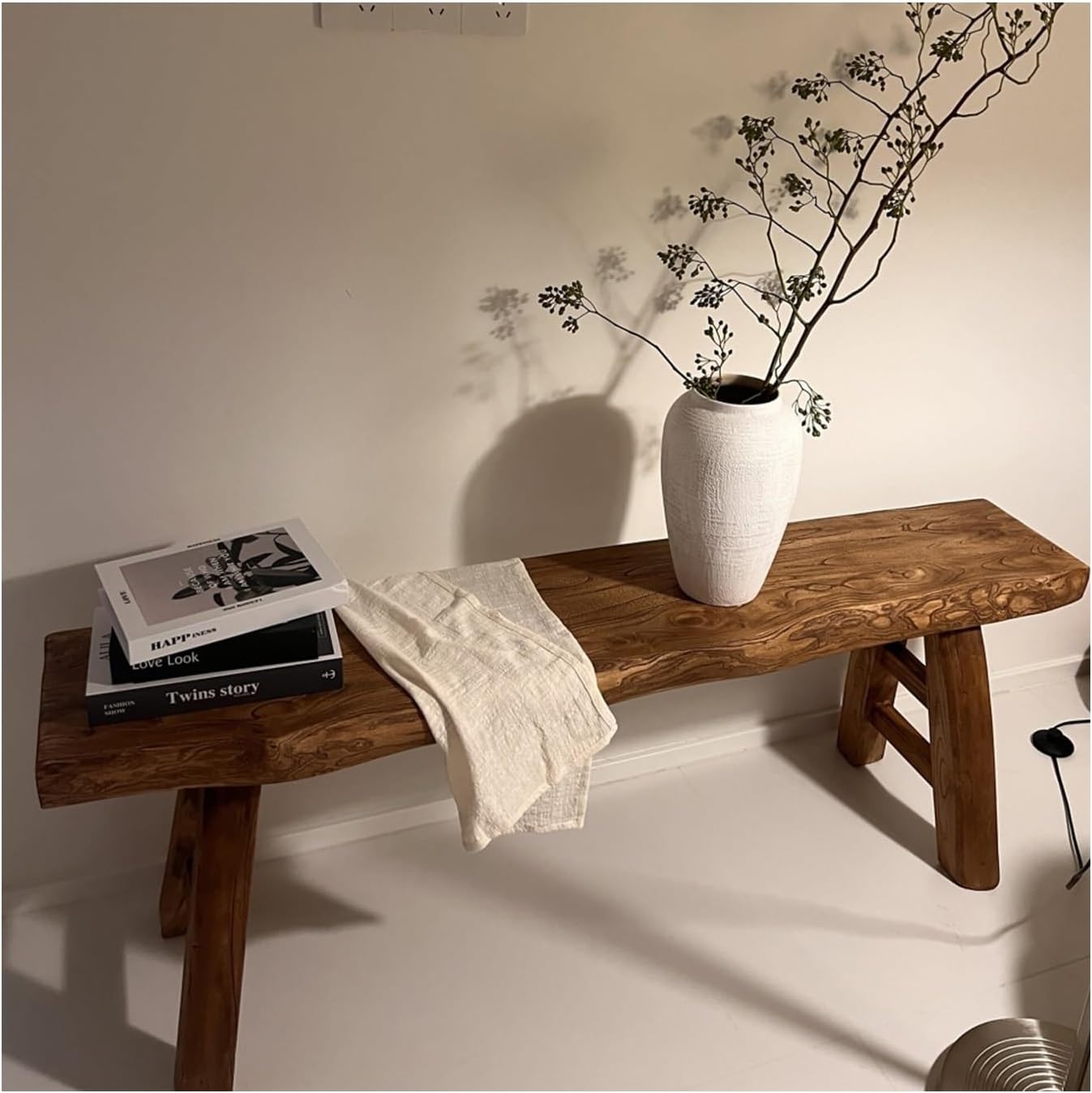 Banc en bois d'intérieur - Long banc de couloir en bois rustique massif avec capacité de 200 kg pour entrée, coin petit-déjeuner ou bout de lit