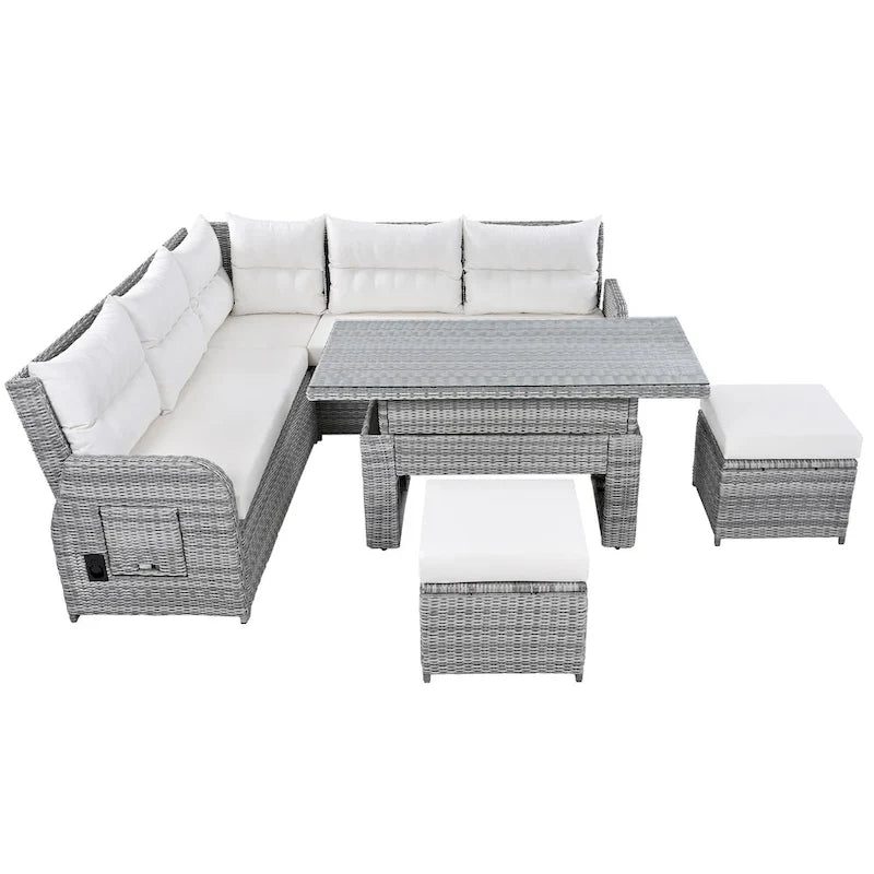 Outdoor Rattan Sectional Sofa Set with Adjustable Table & Recliners – Image 34