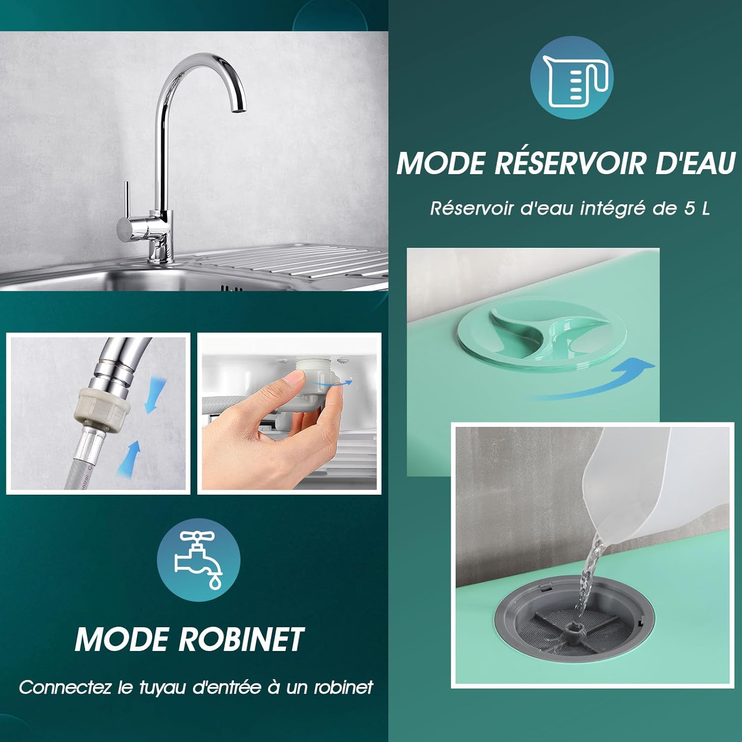 AIRMSEN Mini Lave-Vaisselle de Comptoir, 5+1 Programmes, Réservoir d'Eau de 5L, Contrôle Tactile et Écran LED, Adapté pour les Cuisines Familiales, Appartements et Dortoirs, Vert – Image 8