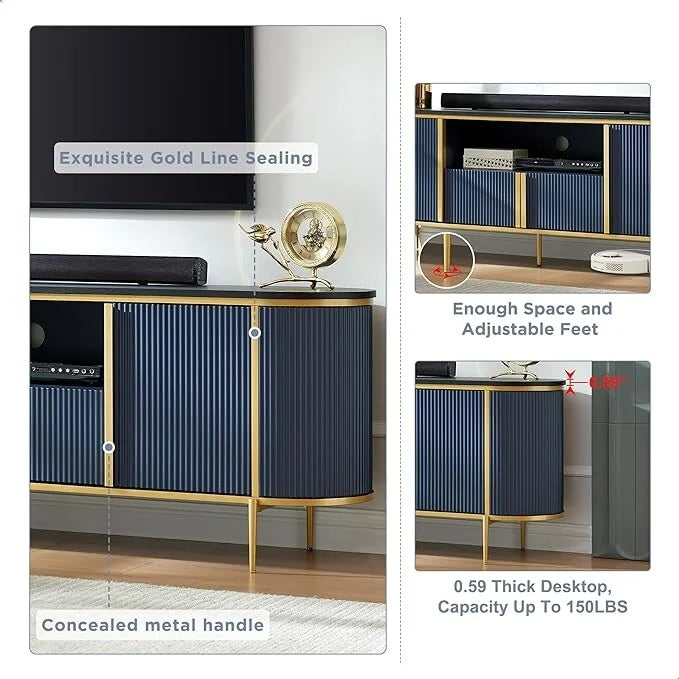 Modern Luxury TV Stand, Entertainment Cente, with Faux Marble Top – Image 19
