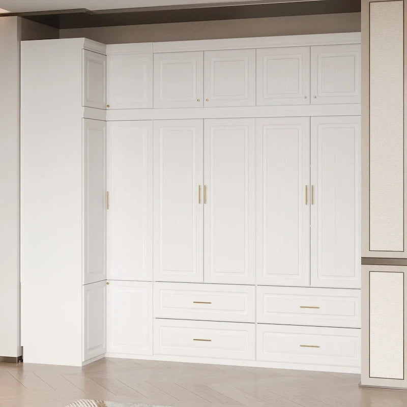 93.9H/74.2H Armoires Wardrobe Closet Cabinet Hanging Drawers Storage – Image 11