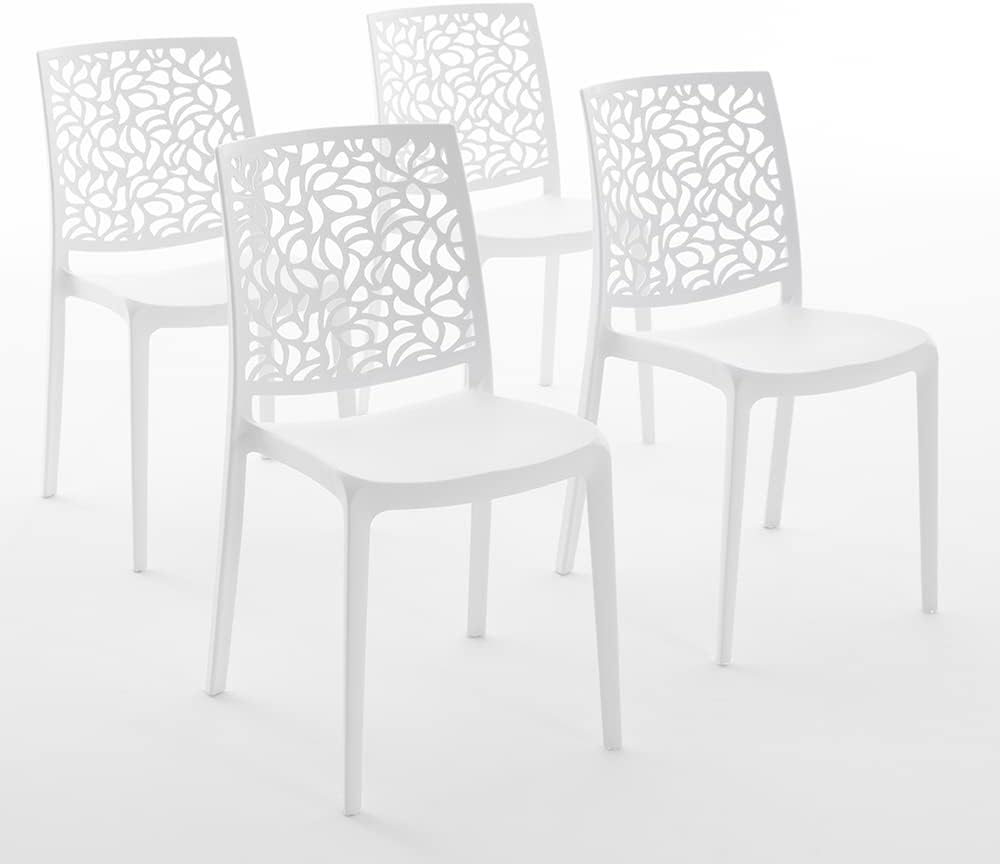 SIEDITI FUORI E DENTRO Chaises en résine avec Fibre de Verre empilables pour intérieur/Cuisine/Salle à Manger et extérieur/Jardin Anna (4 Chaises, Blanc)