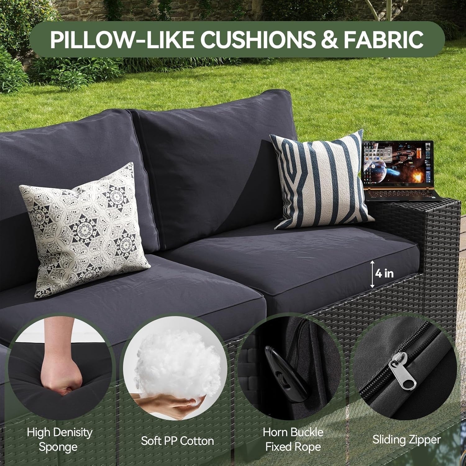 Outdoor Patio Furniture Sets with 4in Thicken Cushion – Image 26