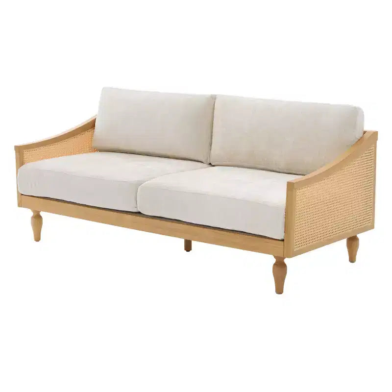 Mid-century Loveseat Sofa with Soft Upholstery, Rattan Armrests & Wooden Legs, 2-Seater Sofa for Living Room, Bedroom, or Apartment-Panipeachy – Image 10
