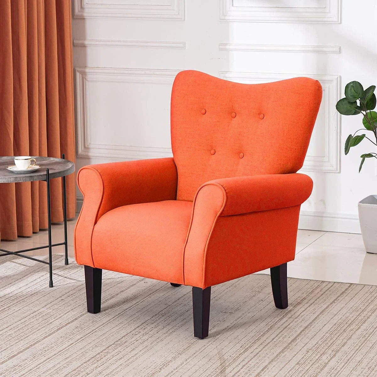 Erommy Modern Accent Chair, High Back Armchair, Upholstered Fabric Button Single Sofa with Wooden Legs for Living Room – Image 47