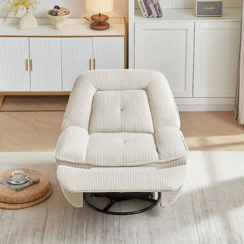 Corduroy Swivel Glider Recliner, Footrest for Living Room – Image 7