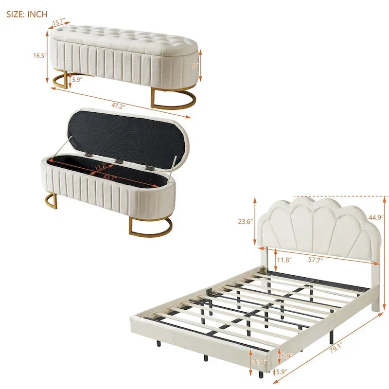 2-Pieces Bedroom Sets Full LED Platform Bed with Storage Ottoman – Image 7