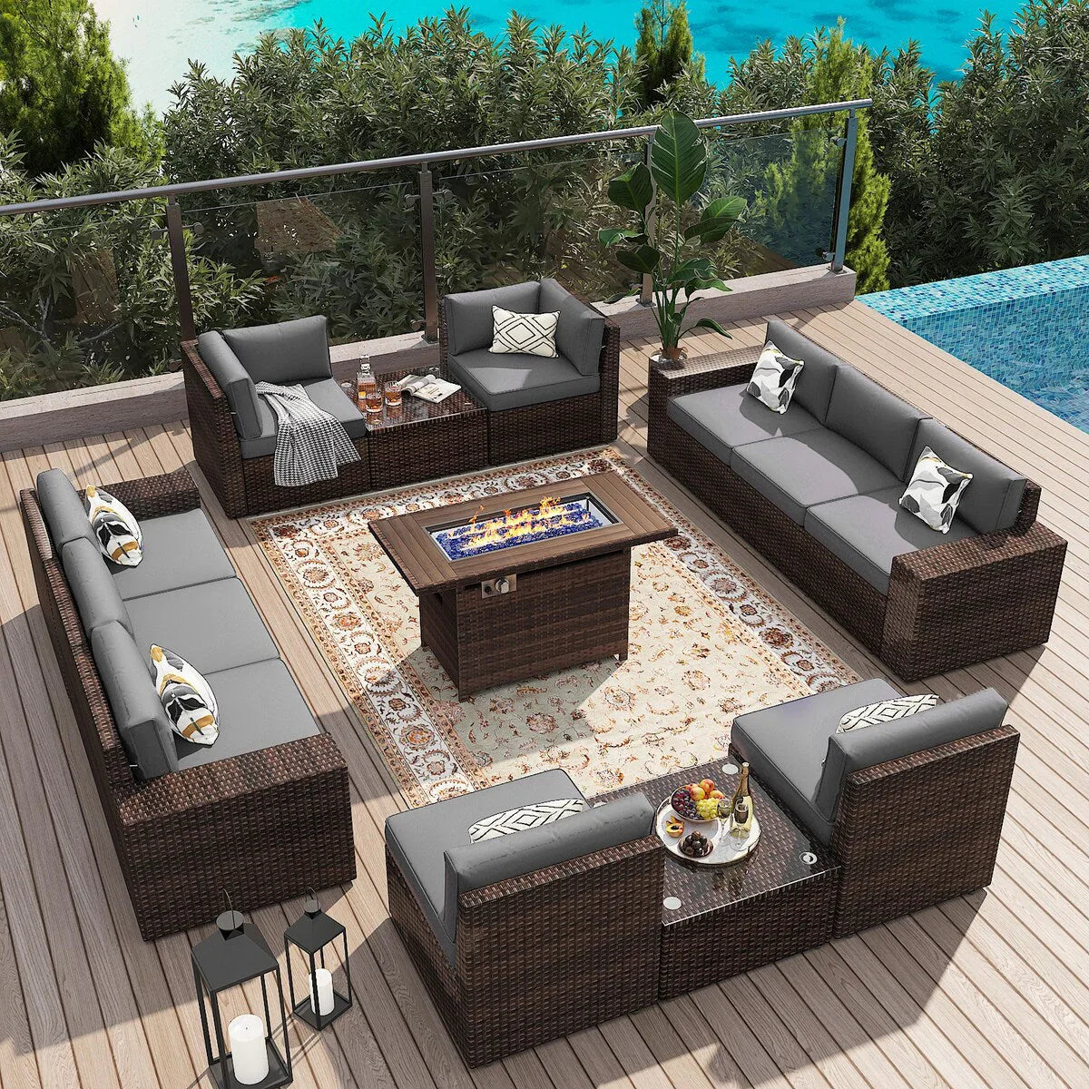 13 Pieces Patio Furniture Set with 44Fire Pit Table – Image 20
