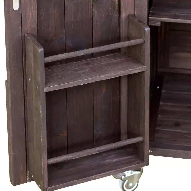Outdoor Kitchen Island with Stainless Steel Top, Wooden Kitchen Cart with Doors, Shelves and Spice Rack, Rolling Kitchen Island – Image 20