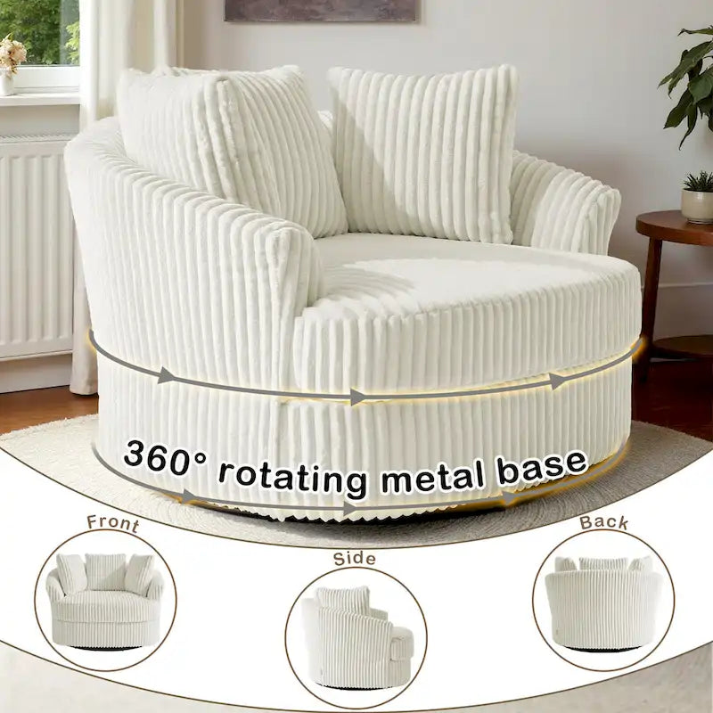 2 Set Oversized 43 W Plush Corduroy Swivel Barrel Chair with Pillows – Image 21