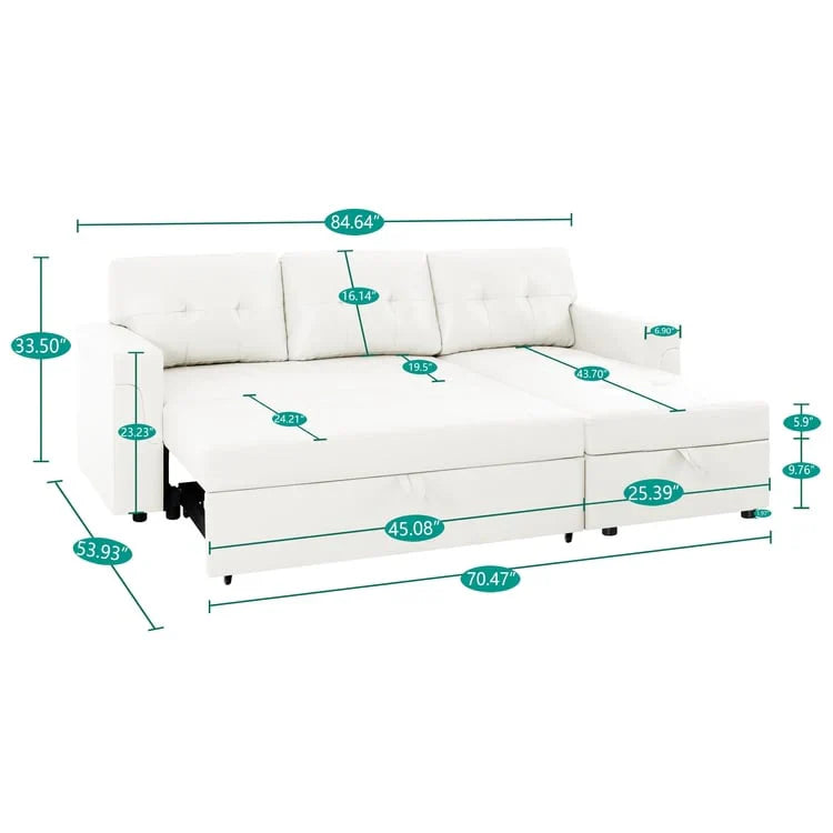 Convertible Reversible Sectional Sofa with Pull-Out Sleeper Bed, Hidden Storage Chaise, and Durable Legs – Image 29