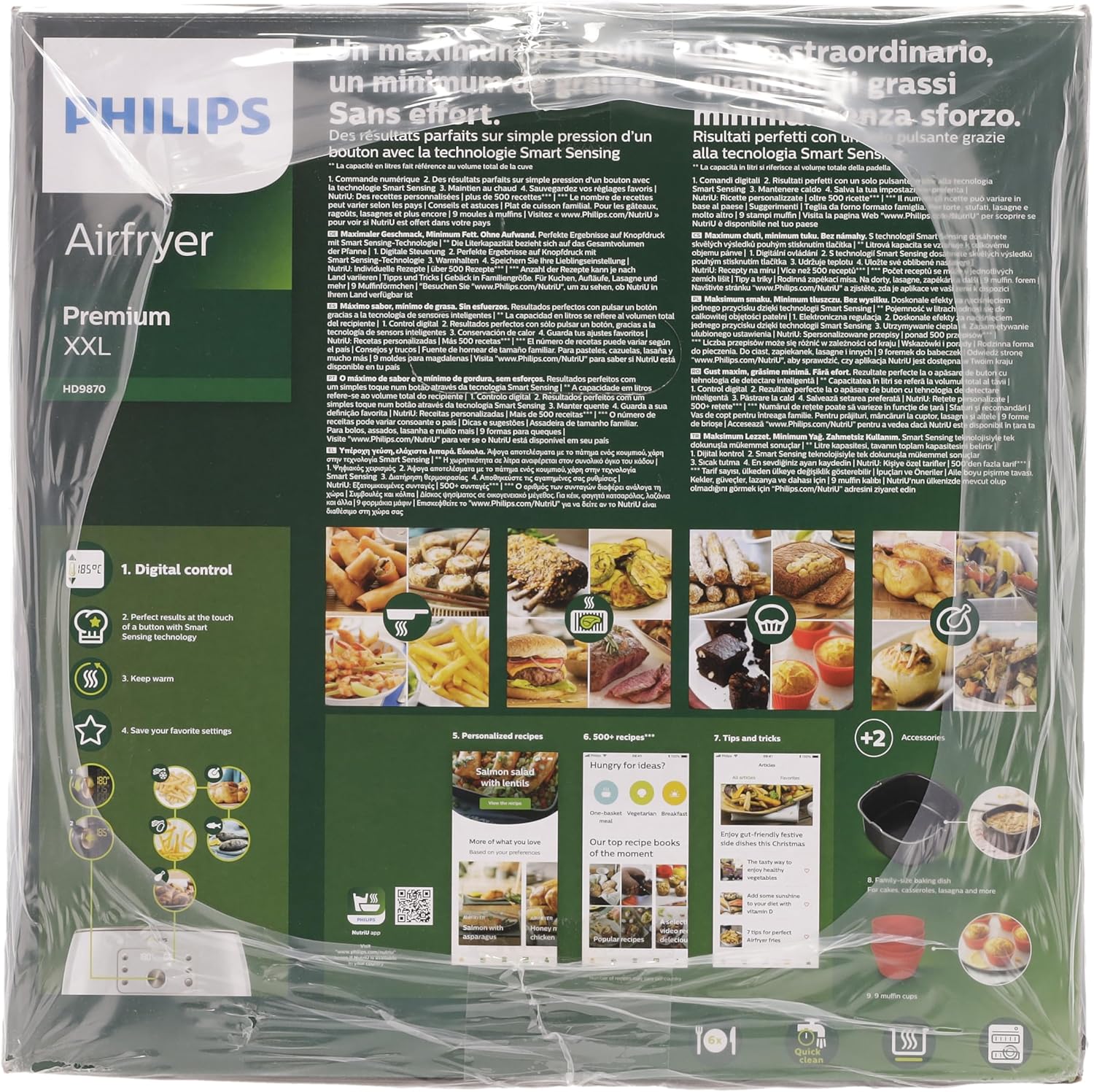 Philips Premium XXL Airfryer sans huile, Smart Sensing, 2225 W, technologie d'élimination des graisses, Rapid Air, 43,3 x 32,1 x 31,5 cm, Plastique, blanc, HD9870/20 – Image 2