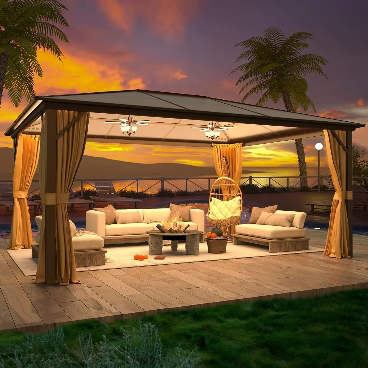 EROMMY Hardtop Gazebo,Outdoor Pergola with Double Roof & Netting & Curtains,Heavy Duty Canopy for Patio, Backyard, Pool party – Image 9