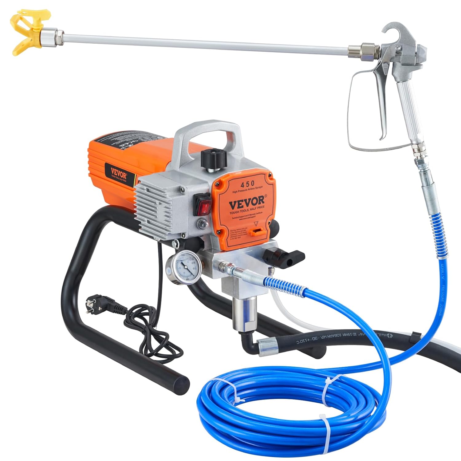 VEVOR Pulvérisateur sans Air avec Tuyau Haute Pression, Pistolet de Peinture Murale 1500 W, 3000 PSI, 1,8 L/Min, pour Peinture Intérieure et Extérieure Fournitures Clôtures Construction Maison