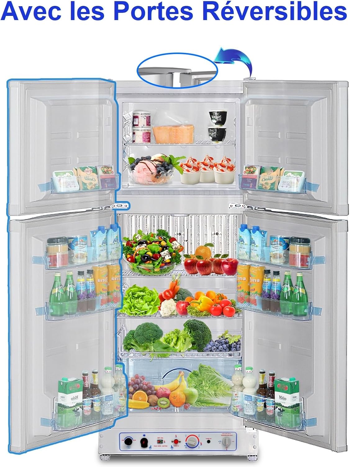 Frigo Congélateur Gaz/220V, Frigo Congélateur Combiné 175 litres (129+46), Réfrigérateur Congélateur Camping Gaz, Silencieux pour Gîte, Garage, Cabanon, Chalet, Mobile-home, Blanc – Image 5