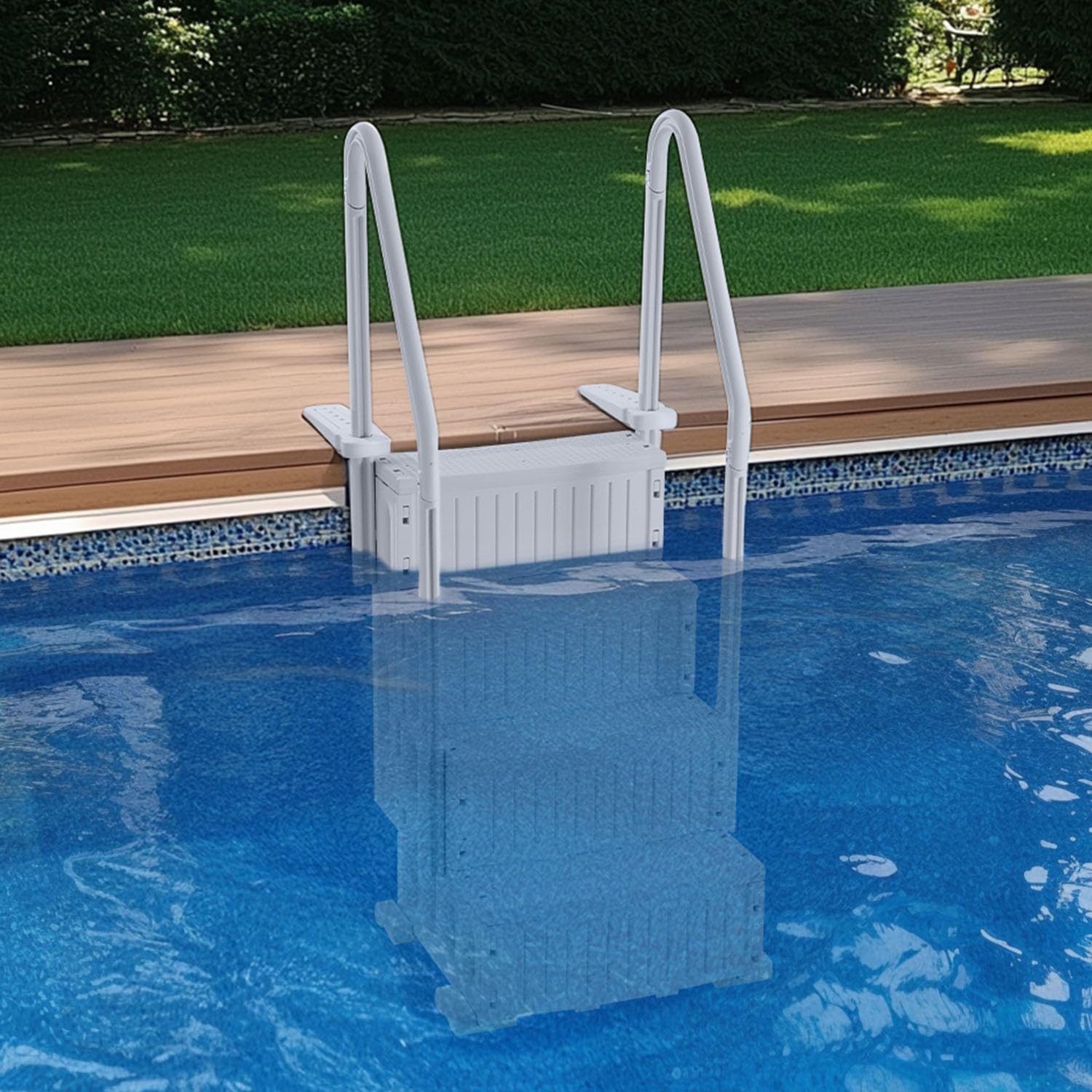VEVOR Escalier de Piscine en Plastique avec 2 Rampes, 4 Marches Antidérapantes, Capacité de Charge 181,4 kg, pour Piscines Creusées 122-137 cm, Terrasse, Jardin, Maison, Intérieur, Extérieur, Gris – Image 8