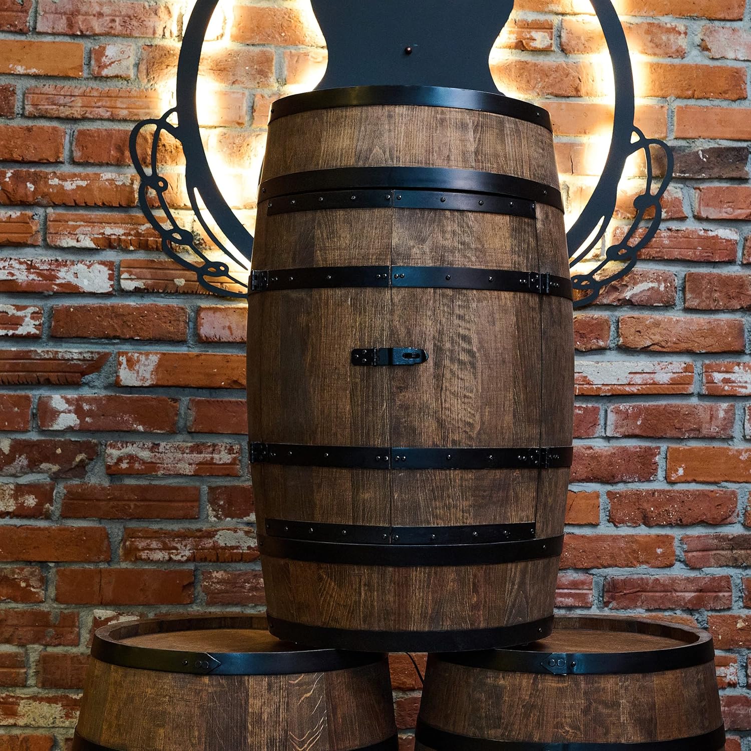 CREATIVE COOPER Tonneau à vin avec Porte - Armoire à Alcool - Étagère à Bouteilles en Bois - Baril en Bois - Vin Rack - Wineregal - Bar à vin - Baril avec Porte - minibar de 80 cm (wengé) – Image 8
