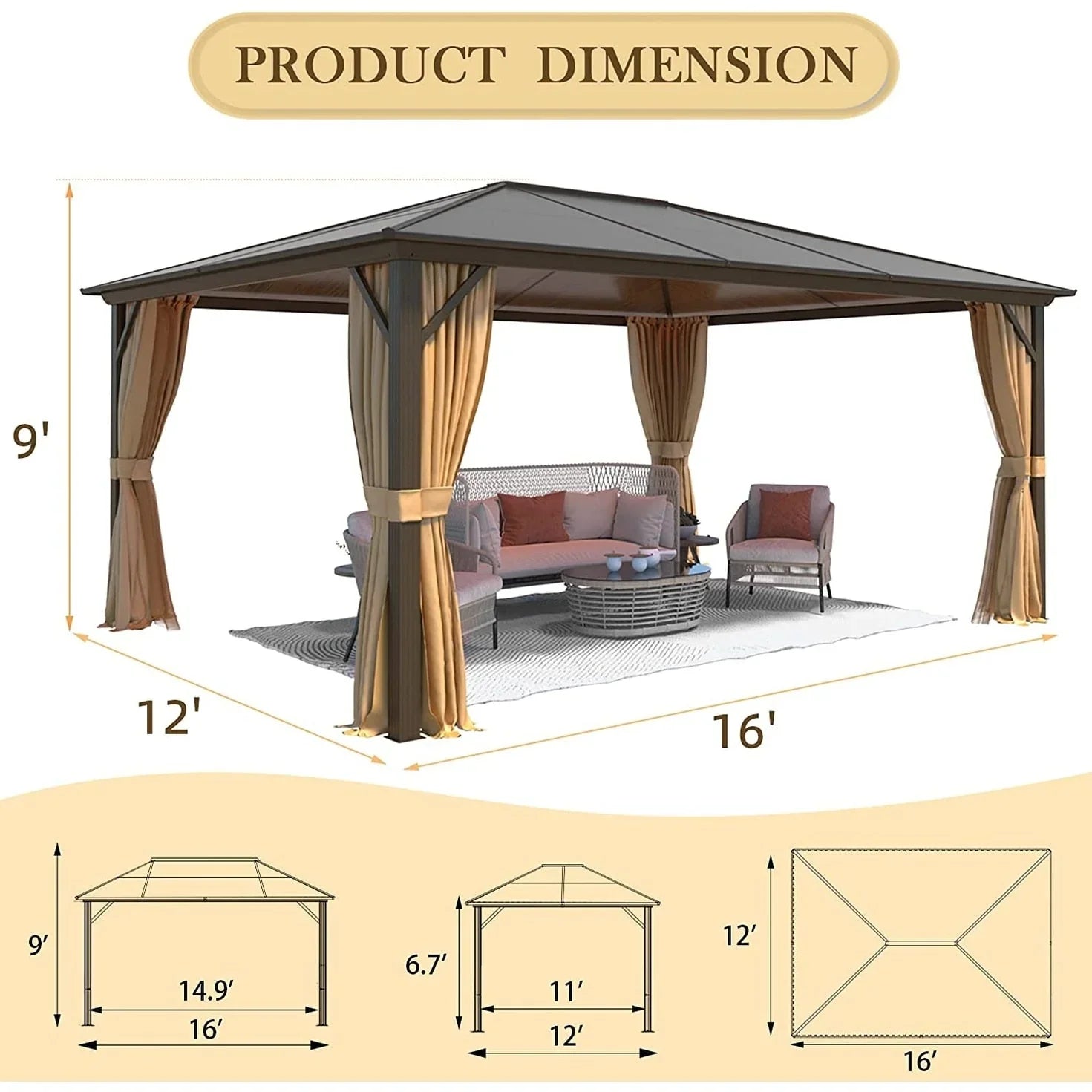 EROMMY Hardtop Gazebo,Outdoor Pergola with Double Roof & Netting & Curtains,Heavy Duty Canopy for Patio, Backyard, Pool party – Image 31