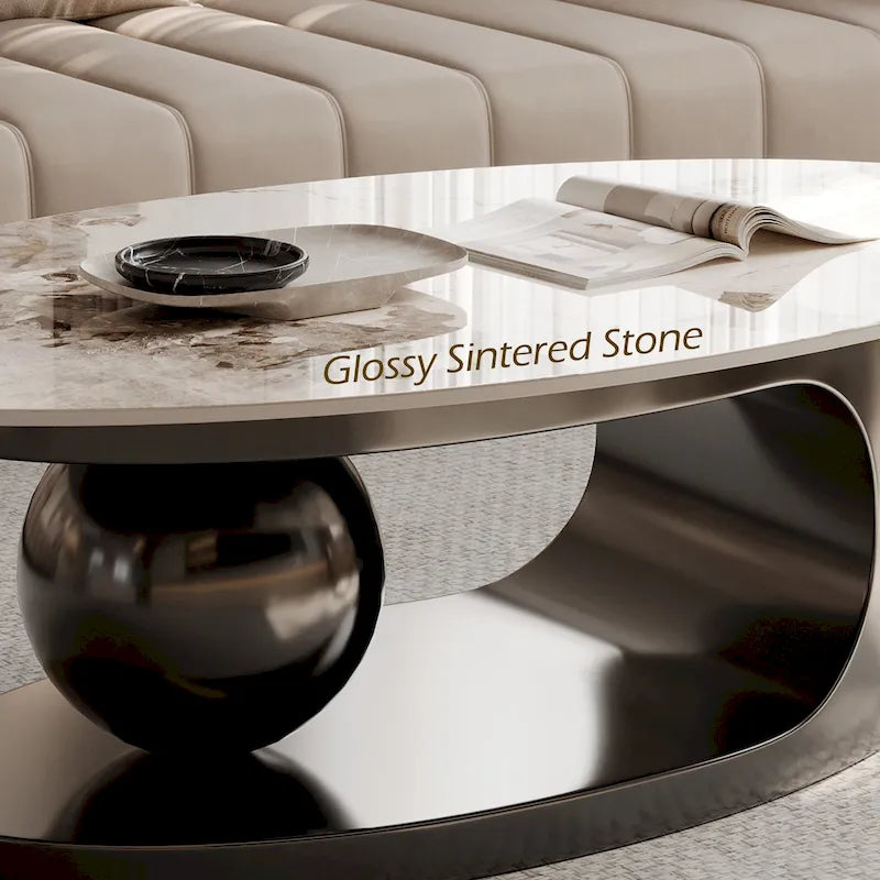 51 Modern Pandora Oval Coffee Table with Glossy Sintered stone top, Luxury Coffee Table, Stainless Steel Legs for Livingroom – Image 17