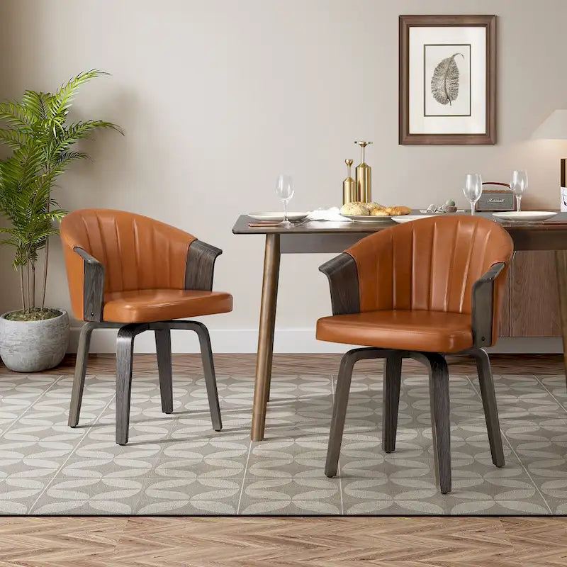 Bentwood and PU Swivel Dining Chairs (Set of 2) – Image 5