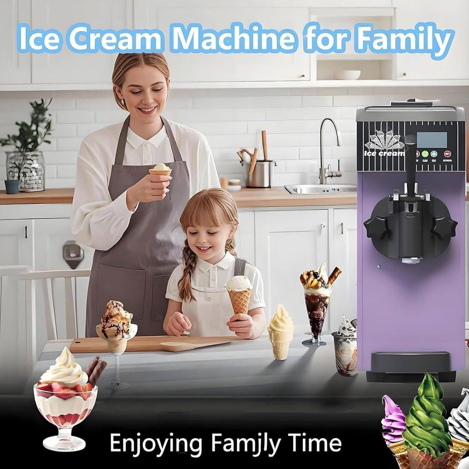 Machine de Fabrication de crème glacée de comptoir Commerciale, Machine à crème glacée Molle à saveur Unique de 4 à 5 kg/h avec Affichage LED et Fonction de Nettoyage Automatique(Purple) – Image 2