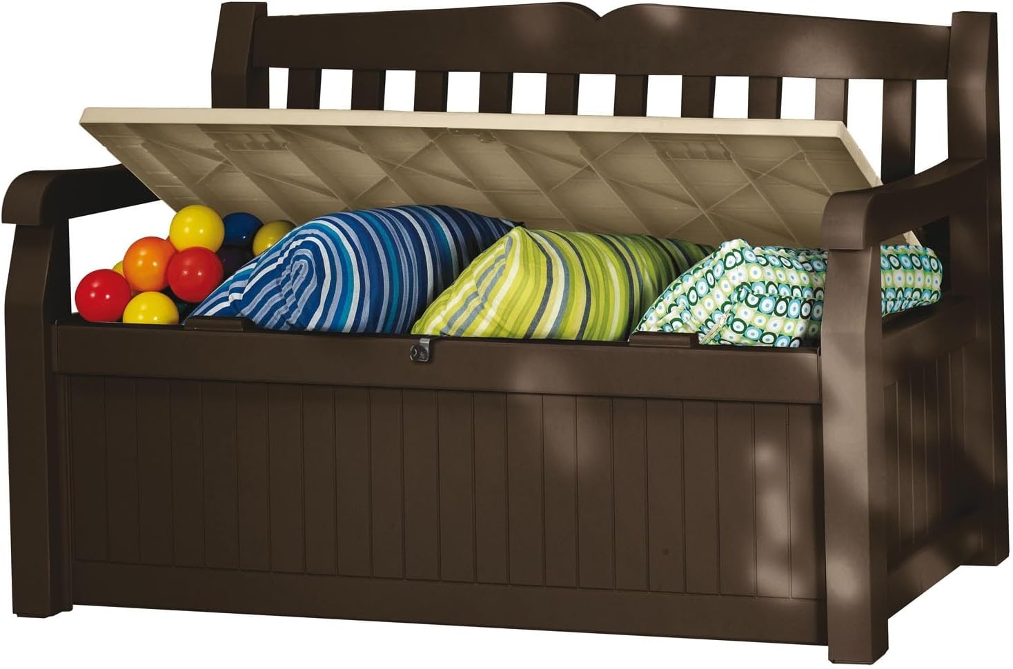 Keter Coffre Eden Bench Marron avec Assise Beige 265 l en résine 140 x 60 x 84 cm