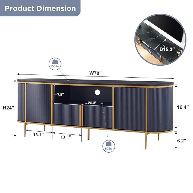 Modern Luxury TV Stand, Entertainment Cente, with Faux Marble Top – Image 16