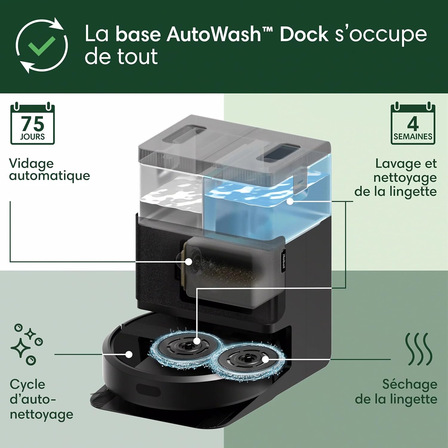 iRobot Roomba Plus 405 Combo Robot + AutoWash - Base Multifonction - Lavage et séchage des lingettes - LiDAR Clearview - 75 Jours d'autovidage - Double Lavage avec SmartScrub - Noir – Image 7