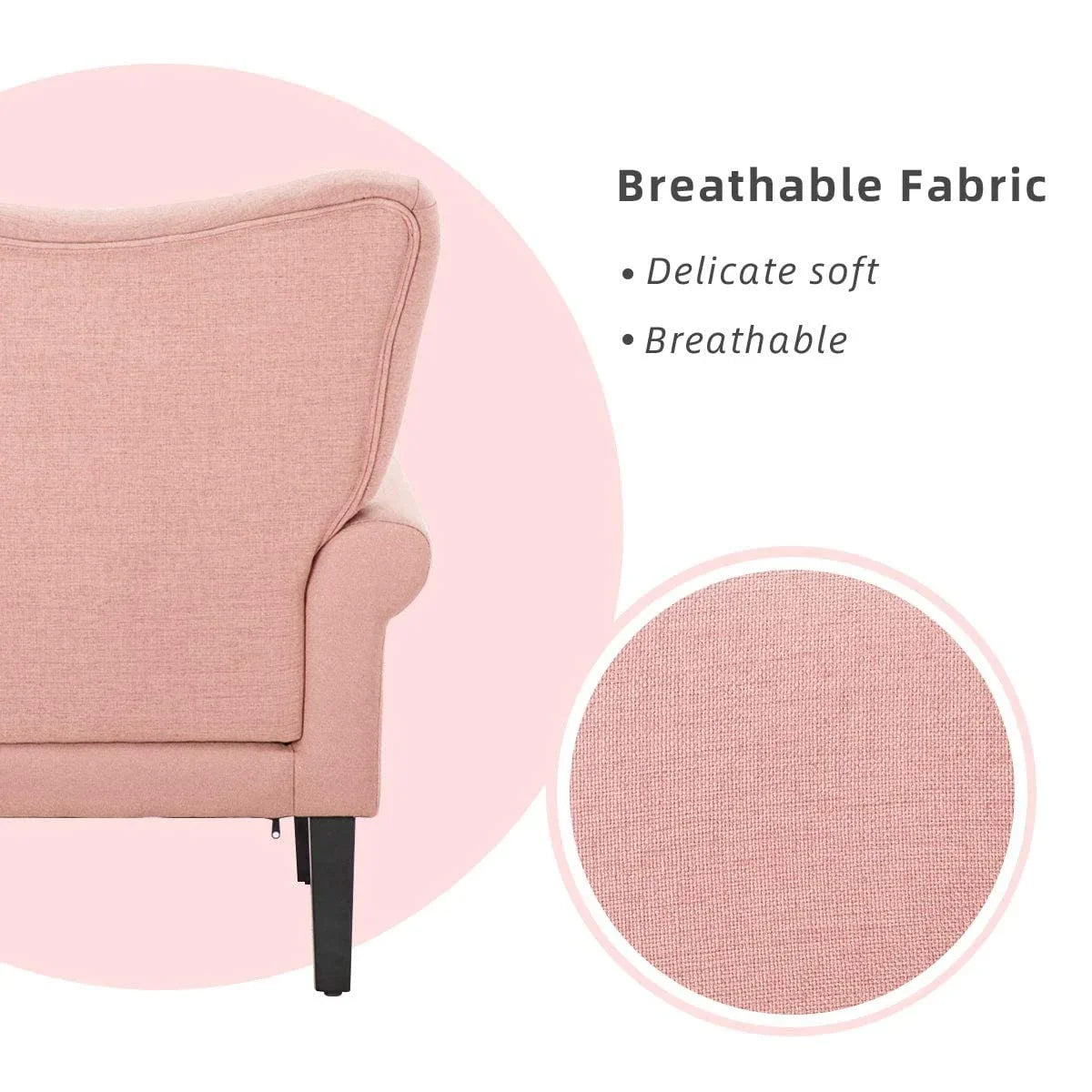 Erommy Modern Accent Chair, High Back Armchair, Upholstered Fabric Button Single Sofa with Wooden Legs for Living Room – Image 65