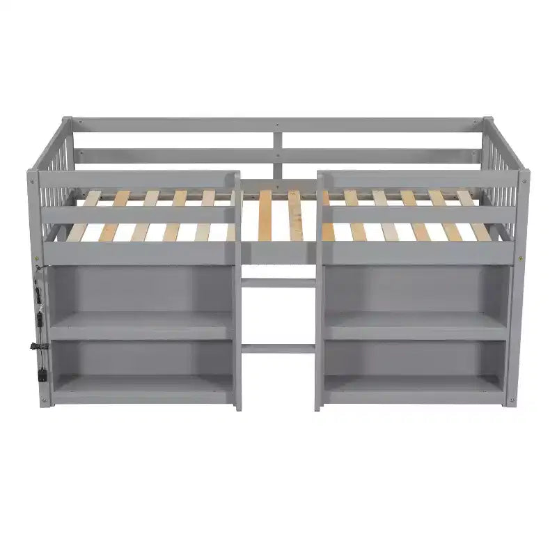 Whisen 79.8''L * 43.9''W Twin Size Kid Low Loft Bed With Two-Tier Shelves And LED Light – Image 6