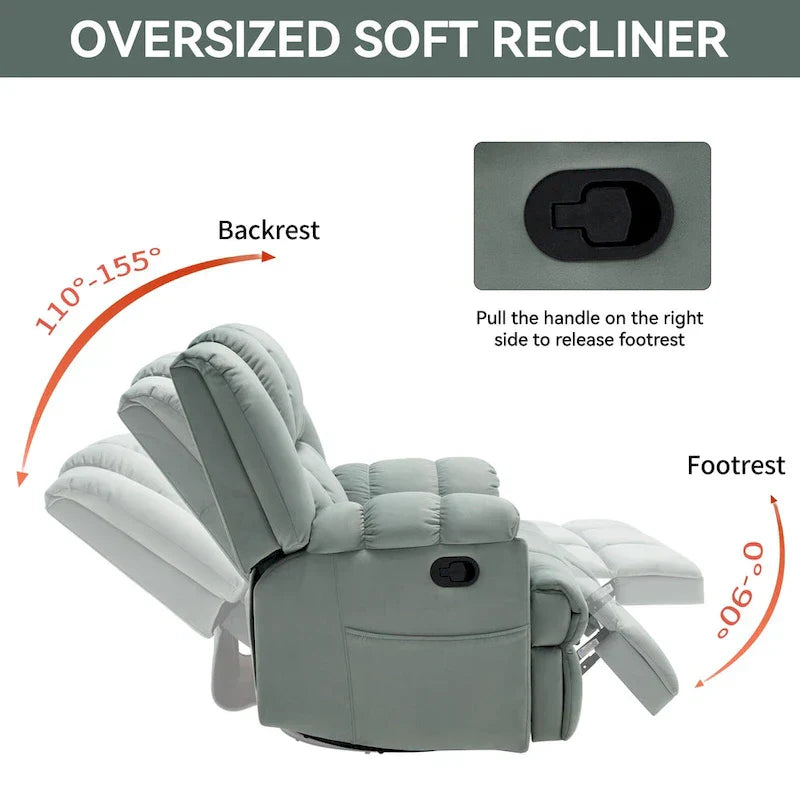 Lazy Boy Swivel Rocker Fabric Recliner Chair, Overstuffed Large Manual Recliner Glider with Pillow Top Arms and Cushion Back – Image 14